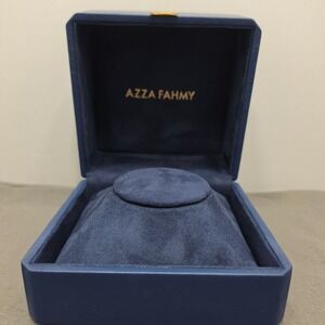 Azza Fahmy Navy Blue Leatherette Velvet Necklace Jewelry Display Box Gold Logo J